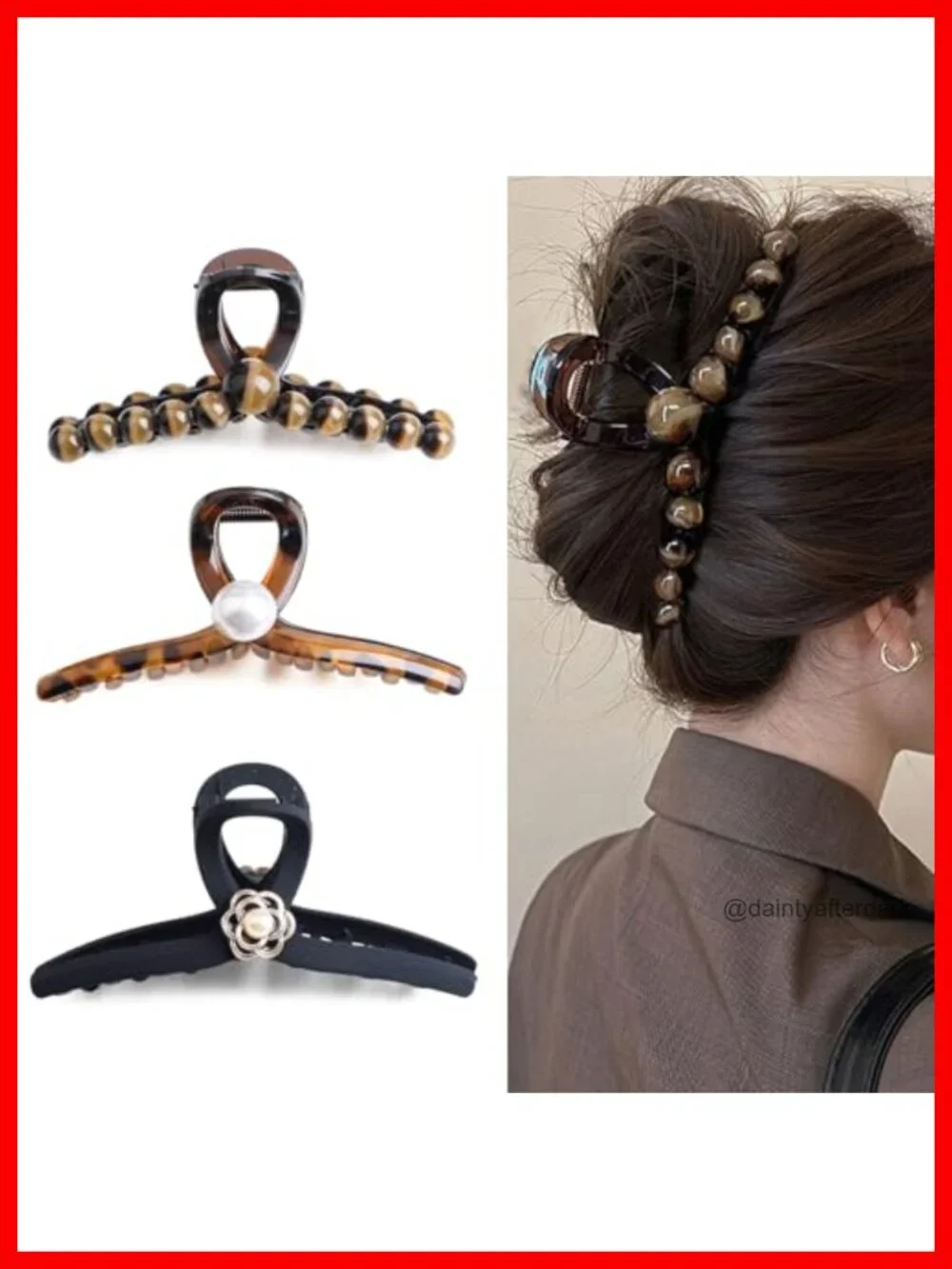 Set of 3 Large Pearl Hair Claw Clips for Thick Hair